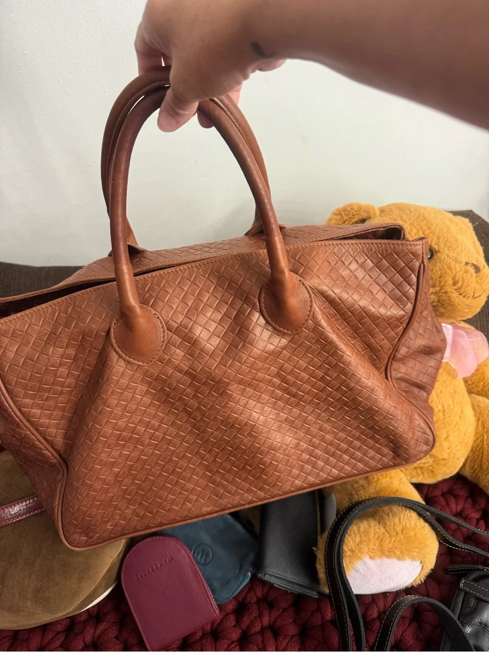 Mark and graham Classic Woven Tote Handbag in Cognac Brown